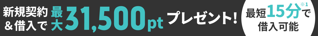 新規契約&借入で最大31,500ptプレゼント! 最短15分で借入可能※1